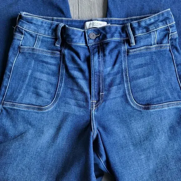 Hidden Los Angeles 70s Vibe Patch Pocket High Waist Wide Leg Jeans Size 31/12 - Picture 11 of 15